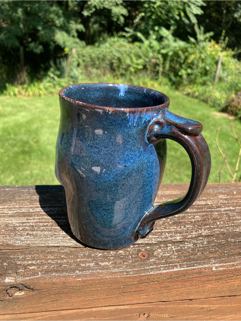 Handmade Paul Haigh Signed Skull Face Mug Studio Pottery Blue Drip Glaze NH - Picture 4 of 7